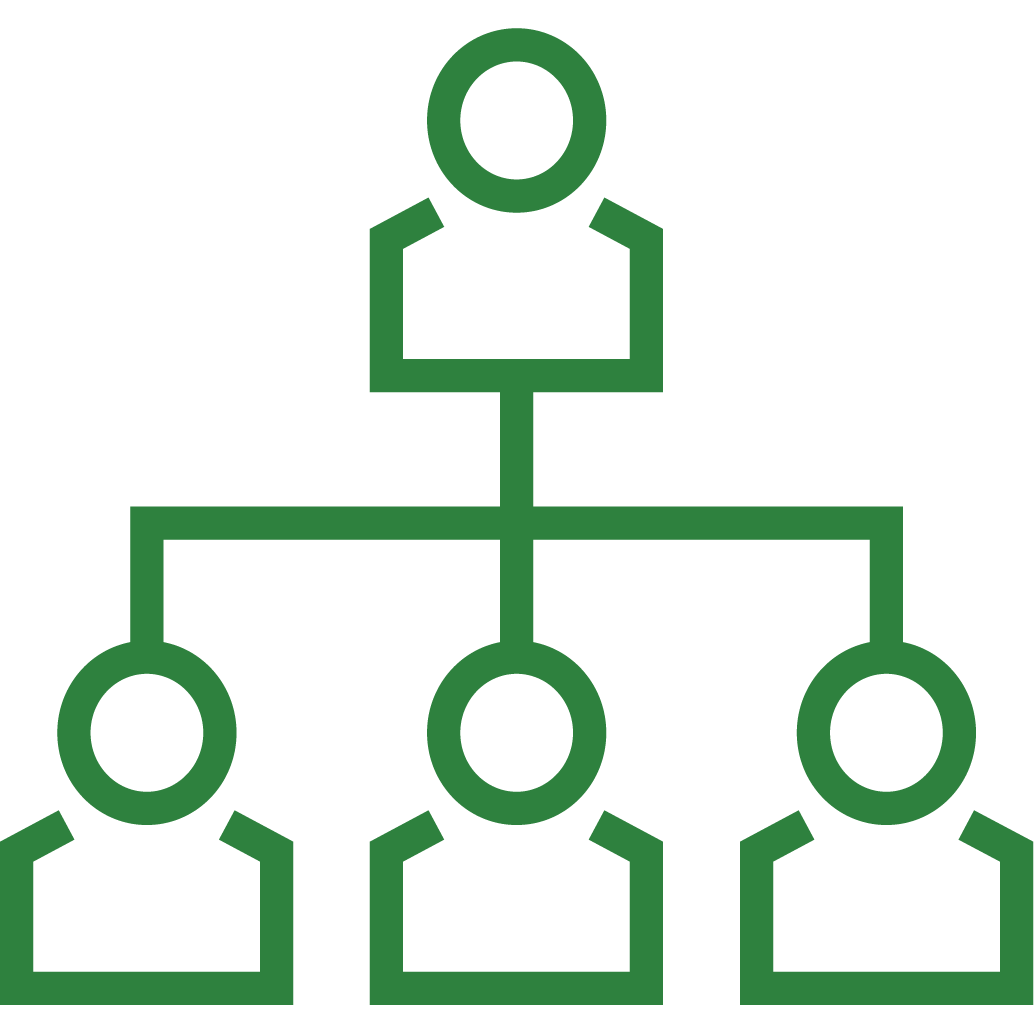 organization icon - an organization tree with a leader and three subordinates