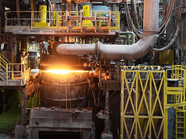 sparks flying while producing steel